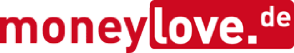 Roter Schriftzug "moneylove.de" auf weißem Hintergrund.
